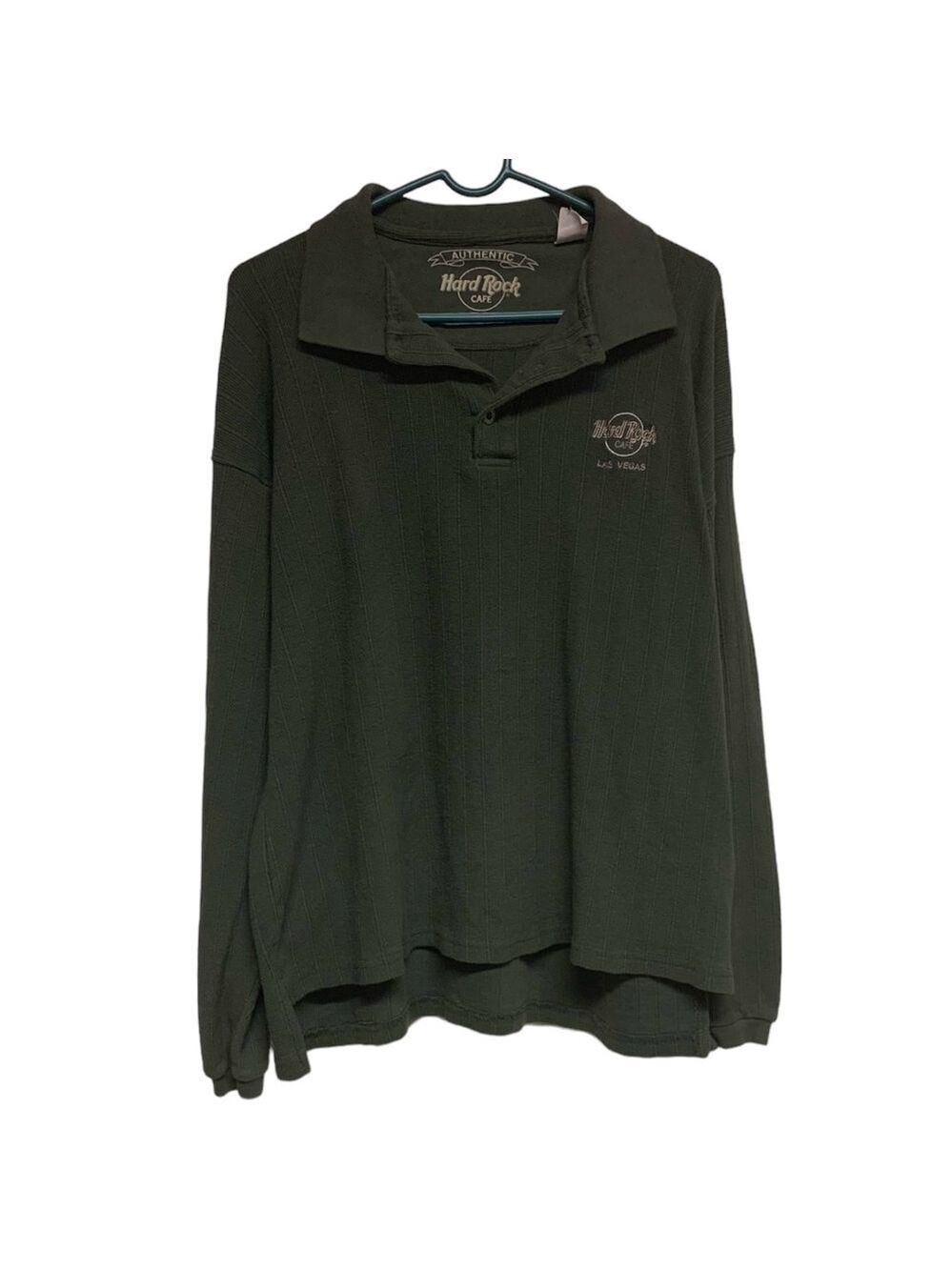 Hard Rock Cafe Long Sleeve Collared Shirt Olive Green Logo size men Large L